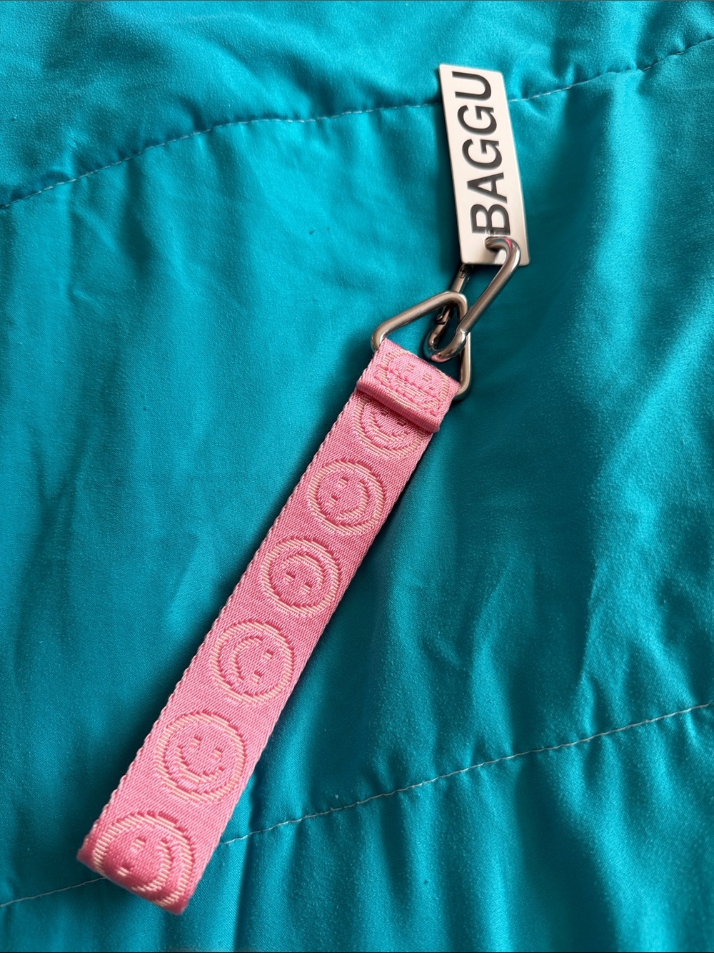BAGGU Pink Happy Wrist Strap Keychain